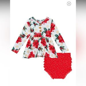 🆕 Posh Peanut Emilia Peplum Long Sleeve Dress & Bloomers Set